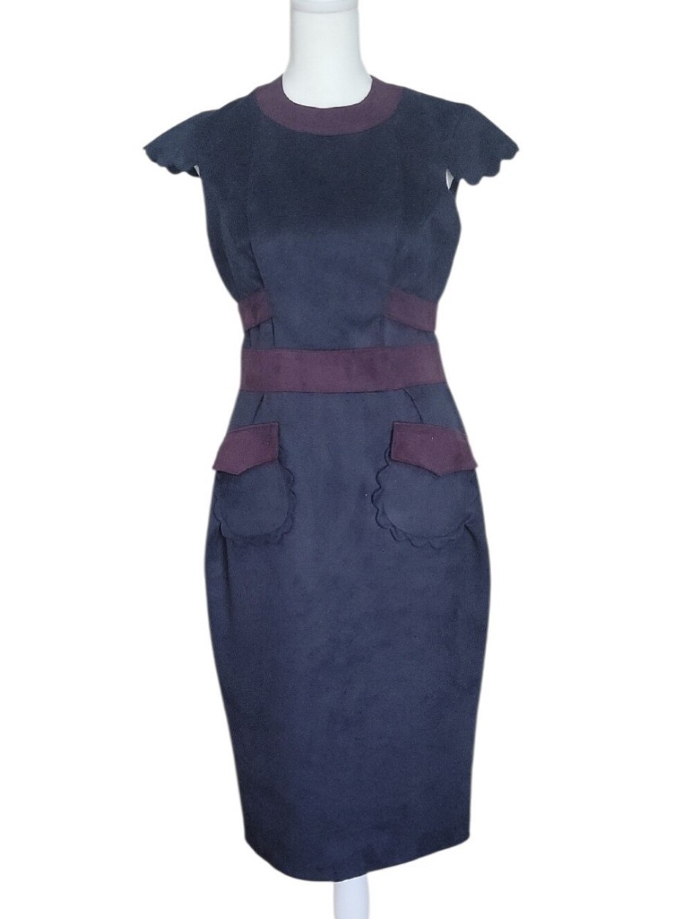 Lilia Stogova Suede Navy Plum Sheath Dress Size 4